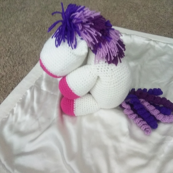 Unicorn plush. Curlicue mane, tail. Customizable initials, colors! Artisan made - Picture 14 of 15